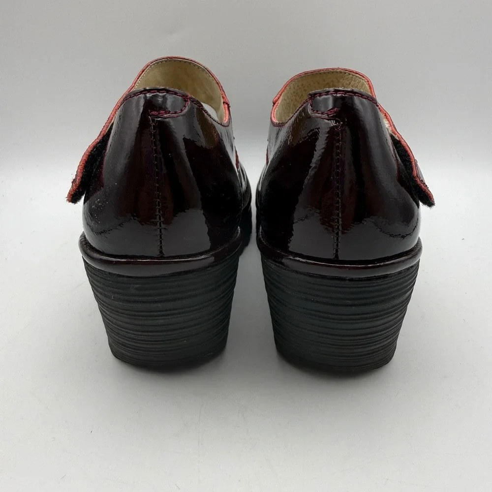 Fly London Wedge Pumps Women EU 37 US 6.5-7 Burgundy Patent Leather Mary Jane